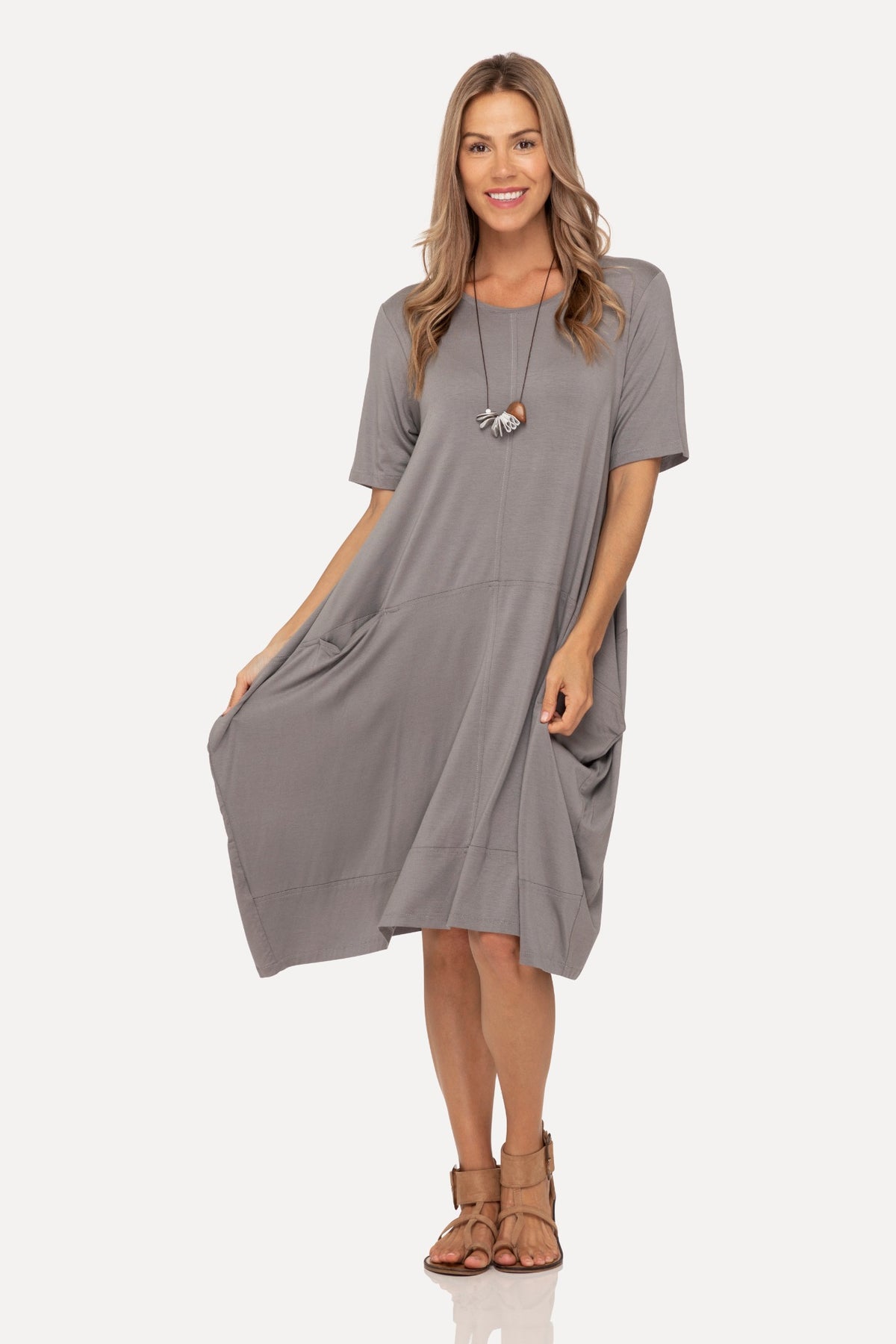 Tui Short Sleeve Lantern Dress in Rope, front view