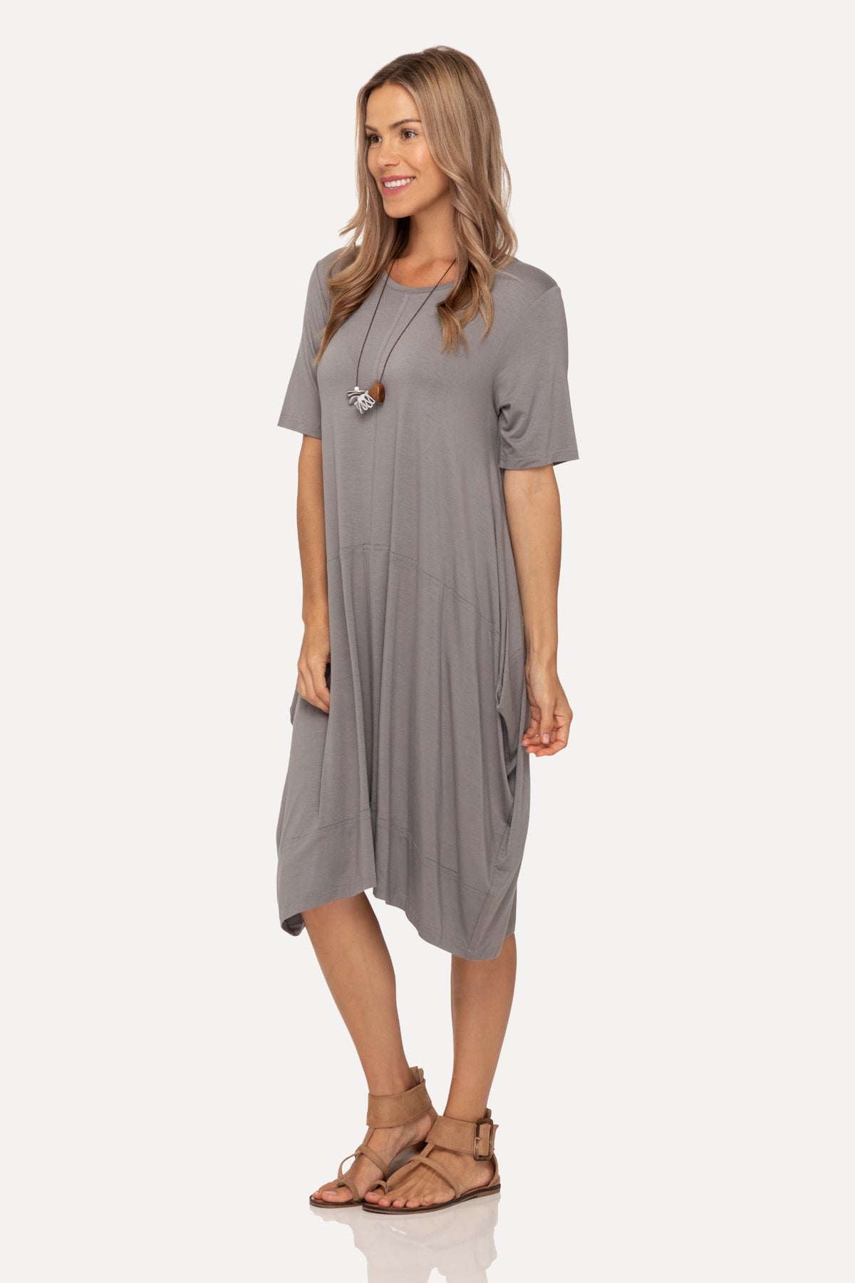 Tui Short Sleeve Lantern Dress in Rope, angled view
