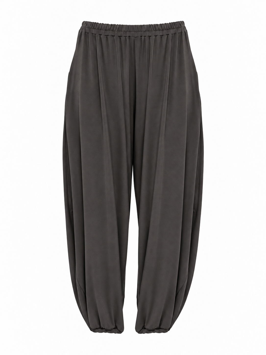 Product-only view of Graphite Grey Akira Barrel Pants, showing the elastic waistband and barrel silhouette.