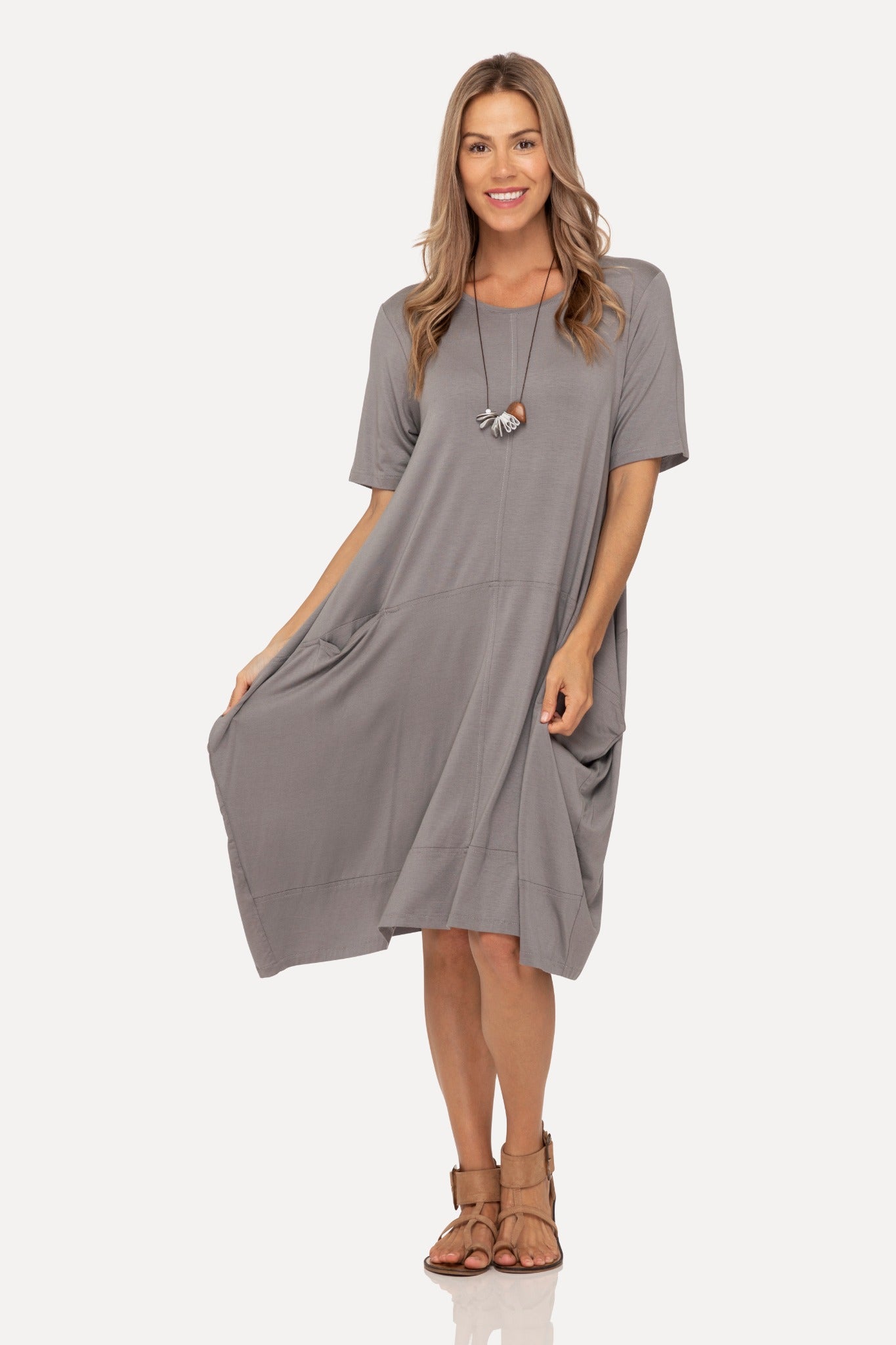 Tui Short Sleeve Lantern Dress in Rope, front view
