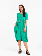Lani short sleeve tulip dress in Aqua Green — front view
