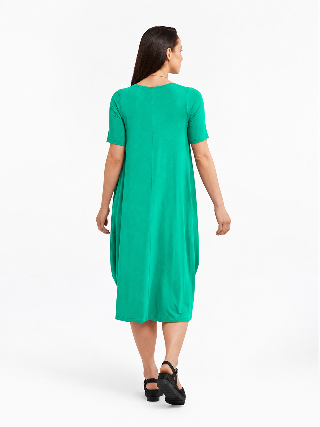 Lani short sleeve tulip dress in Aqua Green — back view