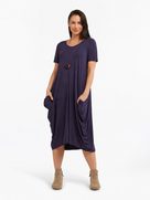 Lani short sleeve tulip dress in Berry Blue — front view