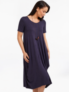 Lani short sleeve tulip dress in Berry Blue — detail view