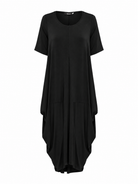 Lani short sleeve tulip dress in Black — product-only view