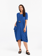 Lani short sleeve tulip dress in Ocean Blue — front view