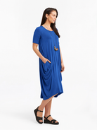 Lani short sleeve tulip dress in Ocean Blue — side view