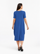Lani short sleeve tulip dress in Ocean Blue — back view