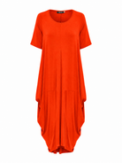 Lani short sleeve tulip dress in Orange Red — product-only view