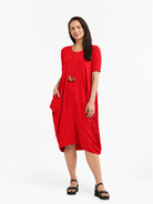 Lani short sleeve tulip dress in Red — front view