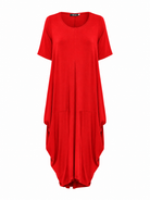 Lani short sleeve tulip dress in Red — product-only view