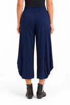 Back view of the Bright Navy Blue Marlee Wide Leg Pants, showing the back fit and cocoon hem.