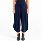 Front view of the Bright Navy Blue Marlee Wide Leg Pants, showing the waistband and cocoon hem.