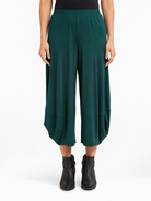 front view of the Pine Green Marlee Wide Leg Pants, showing the waistband and cocoon hem